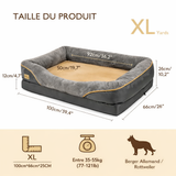 Schéma des dimensions du panier orthopédique taille XL : 100x66x25cm, surface de couchage 92x50cm, hauteur des rebords 26cm, pour chiens de 35 à 55kg comme le Berger Allemand ou le Rottweiler