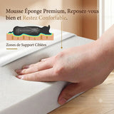 Main pressant la mousse éponge premium du panier orthopédique pour chien, illustrant les zones de support ciblées qui soulagent les articulations et garantissent un confort optimal