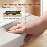 Main pressant la mousse éponge premium du panier orthopédique pour chien, illustrant les zones de support ciblées qui soulagent les articulations et garantissent un confort optimal
