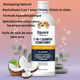 Happy Animalia 2-in-1 dog shampoo & conditioner for sensitive skin, hypoallergenic, with coconut oil and aloe vera.