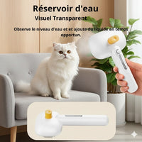 Happy Animalia 3-in-1 steam brush for cats and dogs, with spray function for grooming and detangling.