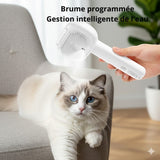 Happy Animalia white 3-in-1 steam pet grooming brush with spray function for cats and dogs.