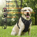 Happy Animalia anti-traction dog harness in black, with ergonomic handle and adjustable straps. Breathable Oxford fabric.