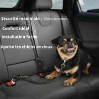 Happy Animalia dog car seat belt, adjustable nylon, shock-absorbing elastic for safe and comfortable travel.
