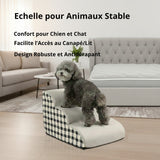 Happy Animalia grey and white checkered dog ramp with 2 steps, non-slip surface for elderly or arthritic dogs.