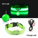 Happy Animalia green LED dog collar with USB charging and luminous pendant for night walks
