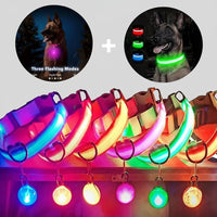 Happy Animalia LED dog collar with multiple flashing modes and colors for safe night walks, rechargeable and waterproof.