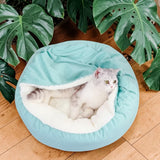 Lit orthopédique pour animaux Happy Animalia bleu ciel, avec garnissage en peluche et bords surélevés, idéal pour les petits chiens et chats.