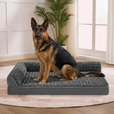 Happy Animalia lit orthopédique gris pour grand chien avec mousse à mémoire de forme et rebord en L, chien berger allemand