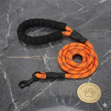 Laisse en nylon tressé orange pour chien Happy Animalia avec poignée rembourrée et bande réfléchissante pour les promenades de nuit.