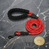 Laisse en nylon tressé rouge pour chien Happy Animalia avec bande réfléchissante, poignée rembourrée et fermoir en métal.