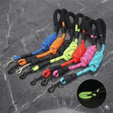 Happy Animalia reflective dog leash with padded handle in blue, orange, green, red, pink, and cyan. Durable nylon.