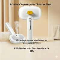 Brosse vapeur 3 en 1 blanche Happy Animalia pour chiens et chats, élimine 90 % des poils morts, hydrate et démêle.