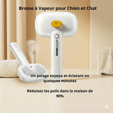 Brosse vapeur 3 en 1 blanche Happy Animalia pour chiens et chats, élimine 90 % des poils morts, hydrate et démêle.