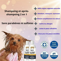 Happy Animalia 2-in-1 dog shampoo and conditioner for sensitive skin, hypoallergenic, natural ingredients, no parabens or sulfates.