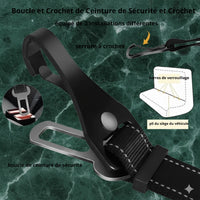 Happy Animalia black adjustable nylon dog car seat belt with metal buckle and clip for secure travel.