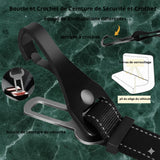 Happy Animalia black adjustable nylon dog car seat belt with metal buckle and clip for secure travel.