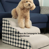 Happy Animalia dog steps with non-slip surface for elderly or arthritic dogs. Beige with grey and black checkered pattern.