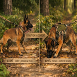 Comparaison avant/après : collier avec pression sur le cou vs harnais tactique 5-en-1 pour grand chien – confort et sécurité