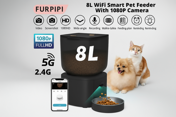 Distributeur automatique de nourriture 8L pour chat et chien avec caméra HD 1080p et WiFi
