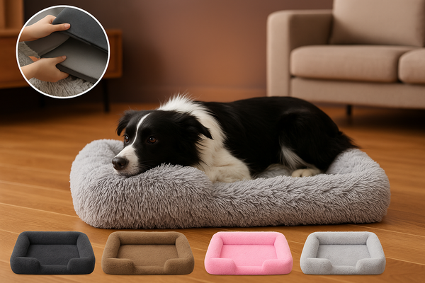 Chien confortablement installé dans son lit en peluche moelleux et rassurant
