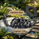 Laisse pour chien Happy Animalia en nylon tressé noir avec poignée rembourrée et bande réfléchissante, 1,5 m de long, 6 mm de diamètre.