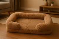 Lit cocooning beige pour chien et chat avec peluche douce et confortable

