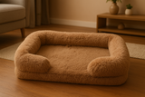 Lit cocooning beige pour chien et chat avec peluche douce et confortable
