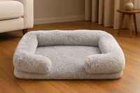 Lit rond gris clair pour animal de compagnie avec housse zippée amovible
