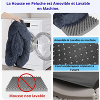 Lit apaisant Happy Animalia gris foncé en peluche pour chiens et chats, avec housse amovible et lavable et base antidérapante.