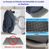 Lit apaisant Happy Animalia gris foncé en peluche pour chiens et chats, avec housse amovible et lavable et base antidérapante.