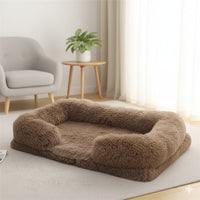 Panier en peluche Happy Animalia pour chiens et chats, apaisant, anti-stress, moelleux, marron, avec bords surélevés pour plus de sécurité.