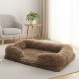 Panier en peluche Happy Animalia pour chiens et chats, apaisant, anti-stress, moelleux, marron, avec bords surélevés pour plus de sécurité.