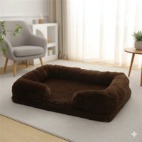 Lit apaisant Happy Animalia marron en peluche pour chiens et chats, avec bords surélevés pour plus de confort et de sécurité.