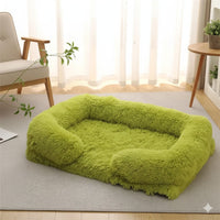 Panier anti-stress en peluche Happy Animalia pour chiens et chats, couleur vert citron, avec bords surélevés pour plus de confort et de sécurité.