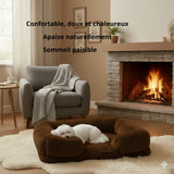 Panier pour chien Happy Animalia en peluche marron avec bords surélevés pour soulager l'anxiété et assurer un sommeil confortable.